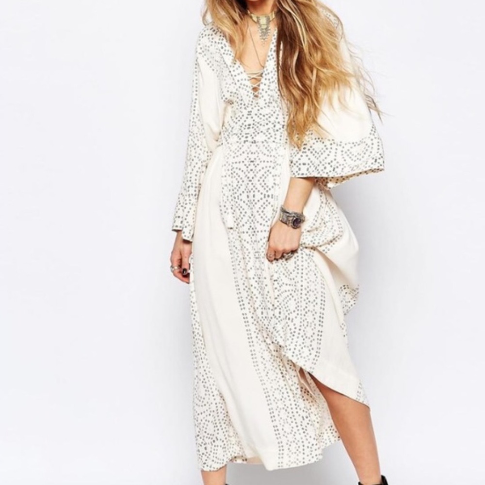 NWT FREE PEOPLE Ivory Dot Printed Boho Maxi Dress
